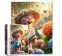 Happy Grandma - Puzzle da giardinaggio per adulti, puzzle stravagante da 1000 pezzi con fiori, farfalle, annaffiatoio e scena da giardino colorata, giochi per famiglie sfidanti, regalo decorativo per