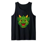 Happy Green Cartoon Dragon Face Illustration Canotta