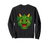 Happy Green Cartoon Dragon Face Illustration Felpa