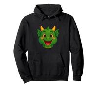 Happy Green Cartoon Dragon Face Illustration Felpa con Cappuccio