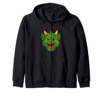 Happy Green Cartoon Dragon Face Illustration Felpa con Cappuccio