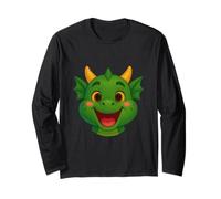 Happy Green Cartoon Dragon Face Illustration Maglia a Manica