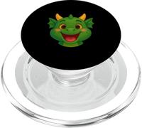 Happy Green Cartoon Dragon Face Illustration PopSockets PopGrip per MagSafe