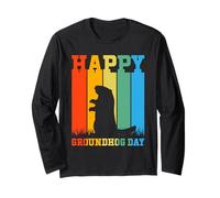 Happy Groundhog Day Retro Vintage Silhouette Design Maglia a Manica