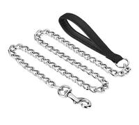 HAPPY HACHI Guinzaglio Catena per Cani Taglia Grande in Metallo, Cane Acciaio Resistente con Impugnatura Imbottito, Anti Morso per Addestramento Passeggio Nero (Nero, M 120x0.3 cm)