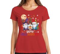Happy HalloThanksmas Gnomes Halloween Natale Design Divertente Maglietta da donna, Colore: rosso, L