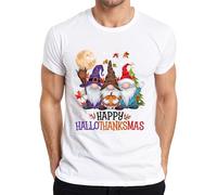 Happy HalloThanksmas Gnomes Halloween Natale Design Divertente Uomo T-Shirt, bianco, L
