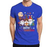 Happy HalloThanksmas Gnomes Halloween Natale Design Divertente Uomo T-Shirt, Blu, L