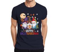 Happy HalloThanksmas Gnomes Halloween Natale Design Divertente Uomo T-Shirt, blu navy, L