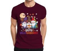 Happy HalloThanksmas Gnomes Halloween Natale Design Divertente Uomo T-Shirt, bordeaux, L