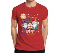 Happy HalloThanksmas Gnomes Halloween Natale Design Divertente Uomo T-Shirt, Colore: rosso, L