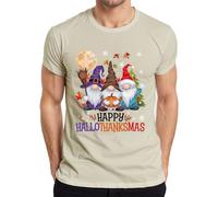 Happy HalloThanksmas Gnomes Halloween Natale Design Divertente Uomo T-Shirt, naturale, L