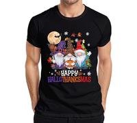 Happy HalloThanksmas Gnomes Halloween Natale Design Divertente Uomo T-Shirt, Nero , L