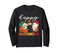 Happy Hallothanksmas Halloween Ringraziamento Natale gnomi Maglia a Manica