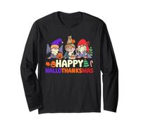 Happy Hallothanksmas Halloween Ringraziamento Natale gnomi Maglia a Manica