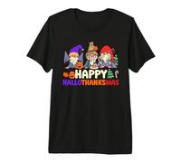 Happy Hallothanksmas Halloween Ringraziamento Natale gnomi Maglietta Premium