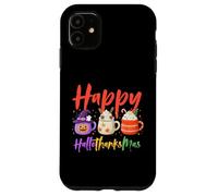 Happy Hallothanksmas Halloween Thanksgiving Christmas Coffee Custodia per iPhone 11