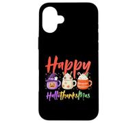 Happy Hallothanksmas Halloween Thanksgiving Christmas Coffee Custodia per iPhone 16 Plus