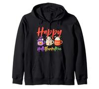 Happy Hallothanksmas Halloween Thanksgiving Christmas Coffee Felpa con Cappuccio