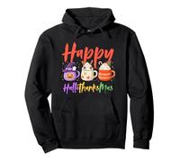 Happy Hallothanksmas Halloween Thanksgiving Christmas Coffee Felpa con Cappuccio