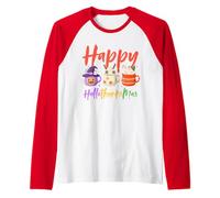 Happy Hallothanksmas Halloween Thanksgiving Christmas Coffee Maglia con Maniche Raglan