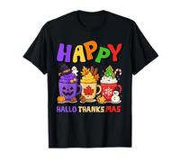 Happy HalloThanksMas Halloween Thanksgiving Christmas Coffee Maglietta