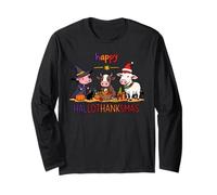 Happy Hallothanksmas Mucca & Cute Farm Animal Holiday Maglia a Manica
