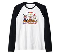 Happy Hallothanksmas Mucca & Cute Farm Animal Holiday Maglia con Maniche Raglan