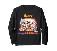 Happy HalloThanksMas Siberian Husky Spooky Thankful Merry Maglia a Manica