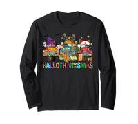 Happy Hallothanksmas Trucks Halloween Ringraziamento Natale Maglia a Manica