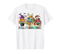 Happy Hallothanksmas Trucks Halloween Ringraziamento Natale Maglietta