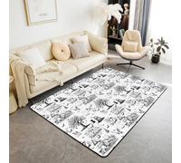 Happy Halloween Area Rugs, tappeto antiscivolo con castello delle streghe, pipistrello, fantasma, zucca, tappetino per interni, tappeto per ingresso, disegno bianco e nero, decorazione per casa