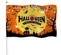 Happy Halloween Bandiera 0,9 x 1,5 m in tela double-face dolcetto o scherzetto fantasma scheletro croce lapide luna quattro lati cucita colori vivaci durevole resistente allo sbiadimento resistente