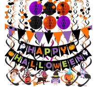 Happy Halloween Banner e Incendiente Vortex Set, Halloween Deco Interni, Spirale Girande, Scheletro Ragno Zucca Castello Incendiente Vortex Decorazioni per Festa