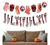 Happy Halloween Banner, Horror Flag, Scary Backdrop, 2025 Broken Feet Design with Hangable Structure for Eaves, Door, Fence, Home, Mall, Outdoor Venues, Commercial Indoor Displays