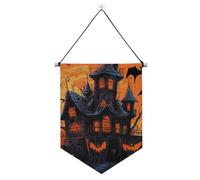 Happy Halloween Bat Black Orange Spooky Haunted House banner gancio per parete con asta telescopica banner per feste per esterni banner e decorazioni per porte, pareti, finestre, giardini, cortile