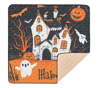 Happy Halloween Bat Black Orange Spooky Haunted House Pumpkin Tappetino morbido spesso per bambini e attività per pavimento atossico per gattonare neonati e bambini, 127 x 127 cm