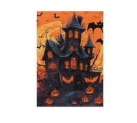 Happy Halloween Bat Black Orange Spooky Haunted House Zucca bandiere di preghiera all'aperto banner colorato per la decorazione esterna 28x40 doppia faccia