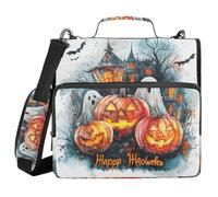 Happy Halloween Bat Haunted House Pumpkin 3,8 cm 3 anelli scuola cerniera raccoglitore con tracolla e manico multi-tasca portfolio organizer per scuola e ufficio