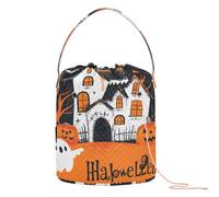 Happy Halloween Bats & Pumpkin Fun Crochet Yarn Bag Crochet Hook Organizer con fori Borsa di immagazzinaggio per gomitoli di filato Craft Organizer