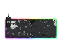 Happy Halloween Black Bow and Ghost Wirel Charging Glowing Big Mouse pad sottile Home Office 89,9 x 40,6 cm Desktop Mousepad