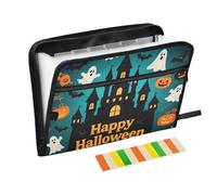 Happy Halloween Black Castle Cartella Organizer con Tasche 13 Tasche A4 Formato Lettera con Chiusura a Cerniera per Office File Pocket Cartella Carpetas de