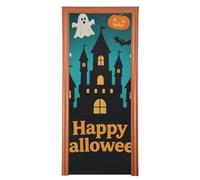 Happy Halloween Black Castle Copertura elastica per porta 91,4 x 248,9 cm Just Married Banner Holiday Party Supplies L