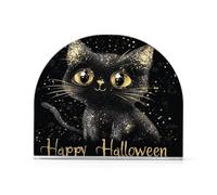 Happy Halloween Black Cat Portagiovaglioli rustico in acrilico per tavolo, cucina autoportante moderno portatovaglioli decorazione per la casa per picnic Bar Rustico