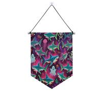 Happy Halloween Blue Shark Skull banner gancio per parete con asta telescopica banner display decorazione esterna per porte, pareti, finestre, giardini, cortile suministros para fiesta de a?o nuevo