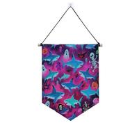 Happy Halloween Blue Shark Skull banner per appendere con asta telescopica divertente banner festa banner e decorazioni per Festival & giorno speciale suministros para fiesta de a?o nuevo