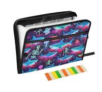 Happy Halloween Blue Shark Skull Cartella espandibile con divisori 13 tasche formato A4 lettera con chiusura a cerniera per casa ufficio viaggi cartella portadocumenti giacca organizer