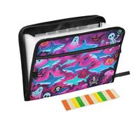 Happy Halloween Blue Shark Skull espandibile File Pocket 13 tasche formato A4 Lettera con chiusura a cerniera per documenti Cartella di File Giacca expando