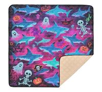 Happy Halloween Blue Shark Skull Soft Thick Baby Playmat for Floor One Piece Pieghevole Baby Pancia Time Tappetino da gioco per neonati Neonati Bambini Bambini, 127 x 127 cm alfombras para jugar