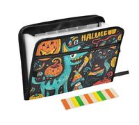 Happy Halloween Cane Gatto Nero Zucche Cartella con Divisori 13 Tasche A4 Formato Lettera con Chiusura a Cerniera per Casa Ufficio File Pocket Cartelle carpeta de